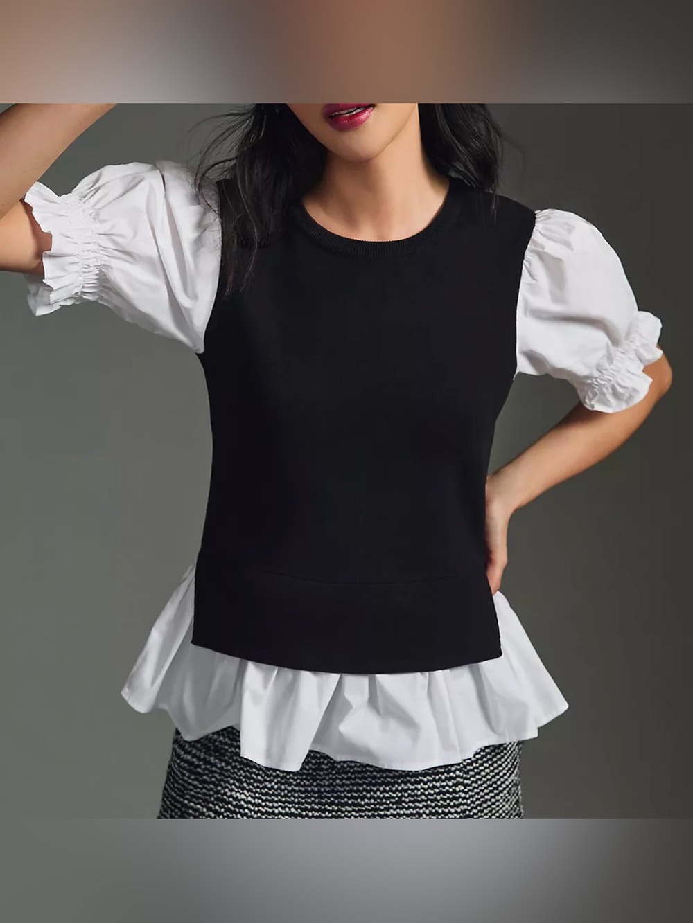 Anthropologie Layered Poplin-Sleeve Sweater Size XS
